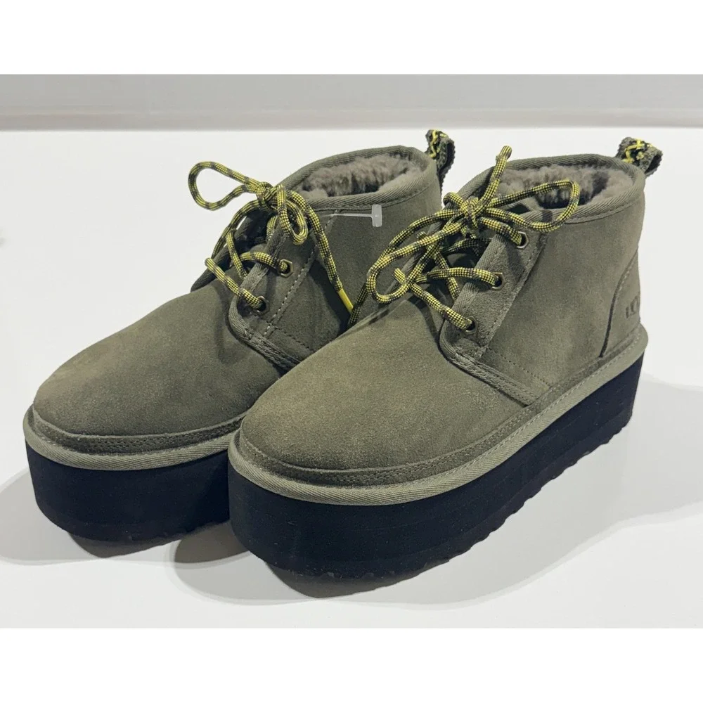 UGG Neumel Platform - Women's Green Suede Lace Up Boots 1130604 - Size 7 NEW NWT